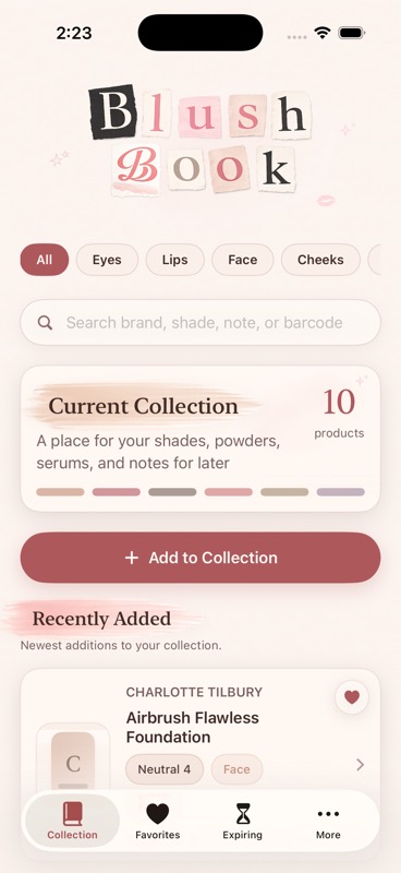 Blush Book collection screen